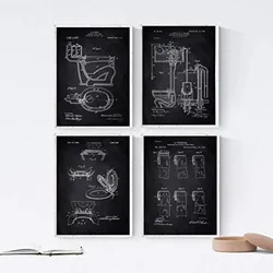 POSTER Set mit 4 Schwarz Badezimmer Patent A4 Rahmenlos