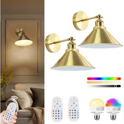 Uplift Picks Rechargeable Wireless Wall Light With 15 Color Detachable Bulb gold (2 Sets) 15 Rgb