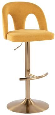 Silver Orchid Ashton Upholstered Adjustable Gold Bar Stool with Rounded T Footrest (Set of 2)