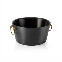 WAS Germany Champagnerkühler mit Messinggriffen, Ø 34 cm, Höhe 17 cm, schwarz, doppelwandig, gehäm. Oberfläche,  PVD-Beschichtung Chromnickelstahl, Messing