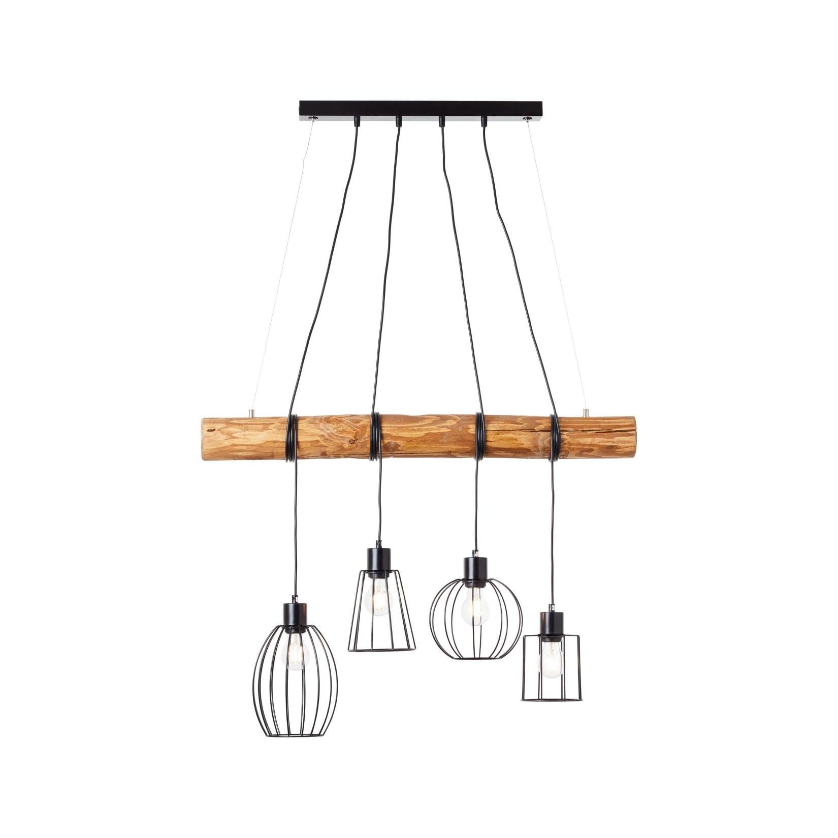 BRILLIANT Lampe , Keyla Pendelleuchte 4flg schwarz/holzfarbend , 4x A60 , E27 , 25W , Holz aus nachhaltiger Waldwirtschaft (FSC)