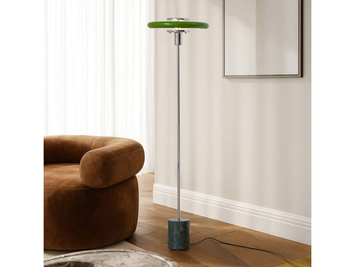 Lampe sur pied Branford, style rétro, vert, métal/marbre - Lindby - Salon / séjour - Vintage / rétro - À ampoule unique
