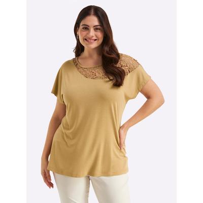 Rundhalsshirt SHEEGO "Halbarmshirt", Damen, Gr. 48/50, beige (camel), 95% Viskose, 5% Elasthan, unifarben, Rundhals, Shirts Rundhalsshirt