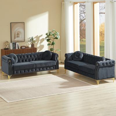 Loedds Velvet Chesterfield Sofa with Tufted Detail & Pillows & Nailhead Trim