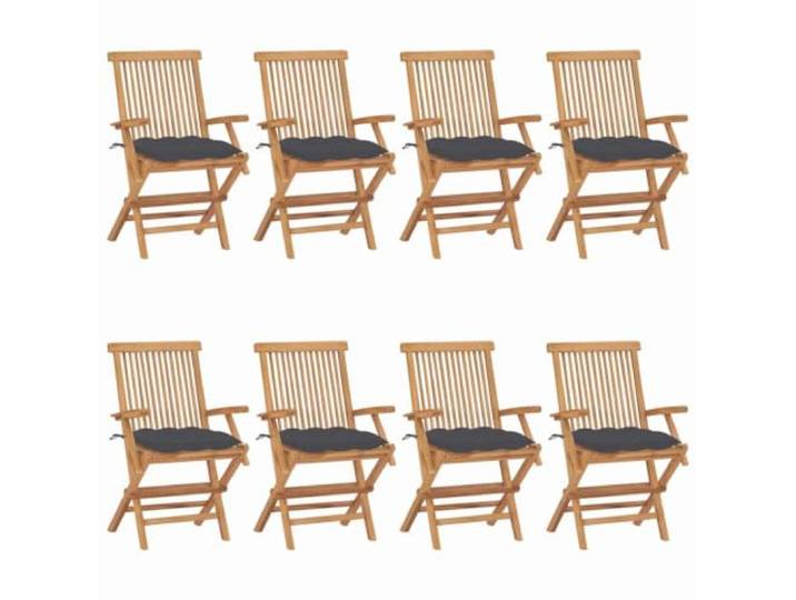 8er Set Klappstühle mit Anthrazit Kissen, Massivholz Teakholz Gartenstühle Technisch getrocknetes Teakholz, glatte Oberfläche, dick gepolsterte Kissen, klappbar, pflegeleicht