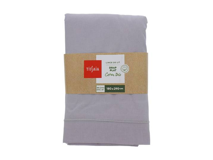 Drap plat uni 180x290cm gris perle TISSAIA