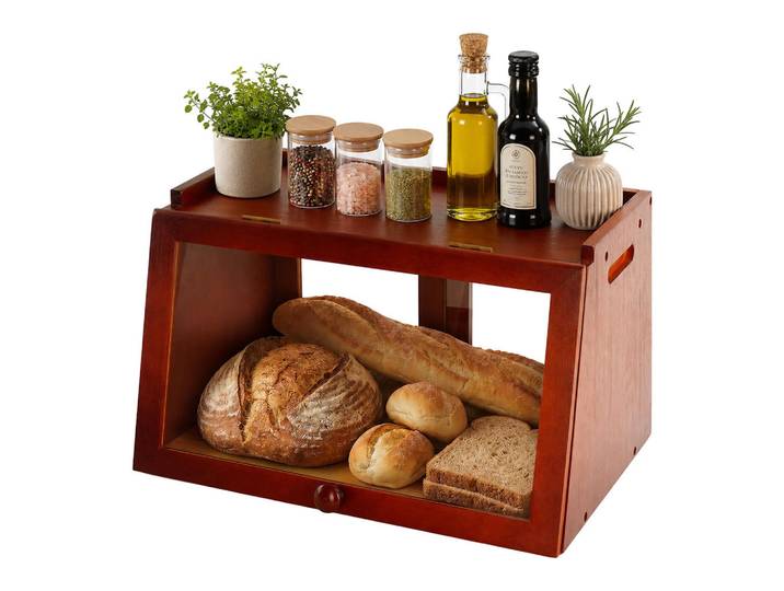 Relaxdays Brotkasten Dunkelbraun Bambus Acrylglas-Sichtfenster 39 cm, Kunststoff, Holz, 39x23x26 cm, Geschirr, Tischkultur & Serviergeschirr, Brotkorb