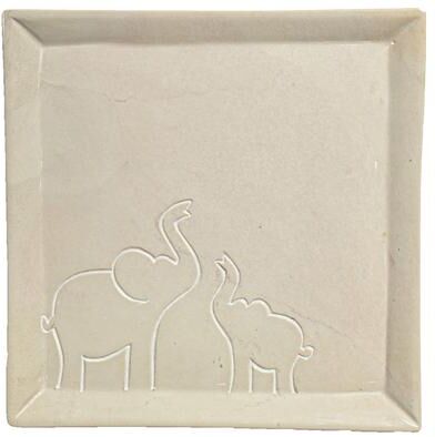 Global Crafts Soapstone Mama & Baby Elephant Square Appetizer Plate