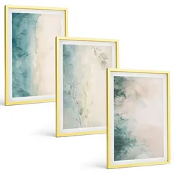 BILDER SET 3er Set - 40x60 cm Goldrahmen - Minimalismus auf Aquarellleinwand