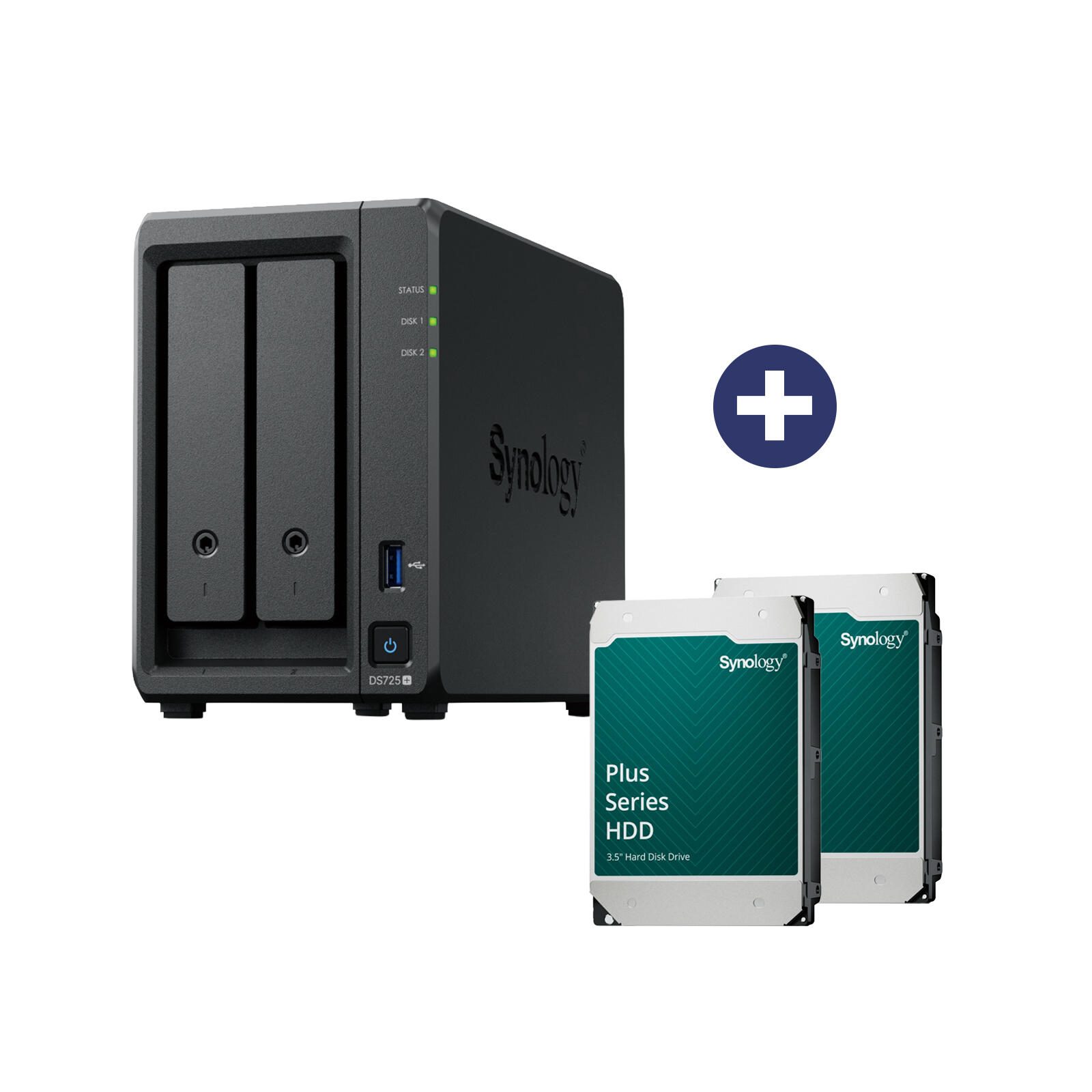 Synology Disk Station DS725+ NAS-Server + Synology Plus 3.5" SATA 6Gb/s Festplatte 32 TB (2x 16 TB) DS725+ & HAT3310-16T