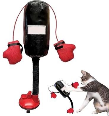 Friendly Fresh Finds Cartoon Cat Punching Bag Toy With Boxing Gloves For Adult Cats And Kittens Indoor Use Suction Cup Cartoon Cat Punching Bag Toy With Boxing Gloves For Adult Cats And Kittens Indoor Use Suction Cup