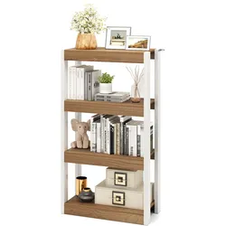 COSTWAY Standregal Holz mit Metallrahmen, mit 2 Kippschutz-Sets & Fächern, für Wohnzimmer & Küche, Natur