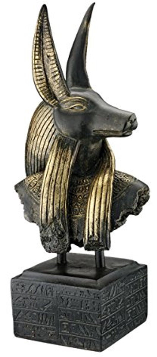 Anubis buste standbeeld van de Egyptische god, zwart en goud, decoratief polyresin beeld voor op tafel