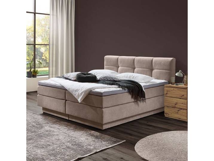 Boxspringbett Torin Webstoff mit Bettkasten 180x200cm 180x200 cm Taschenfederkern-Box Härtegrad: H2/H3 Sand modern
