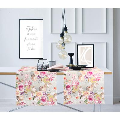 Tischläufer APELT "5451, Blumenmotive, stilvoll", rosa (rosé), B:140cm L:48cm, Baumwolle, Polyester, Tischdecken, Zeitloses Motiv. stilvolle Tischgestaltung, Dekoration