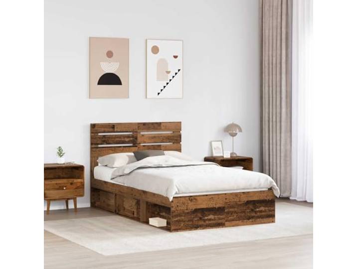 SKTQYQO Bettgestell aus altem Holz, 120 x 190 cm, Kiefer massiv Kopfteil inklusive, feste Latten, einfache Reinigung, Unterstützung 200 kg, Gästezimmer