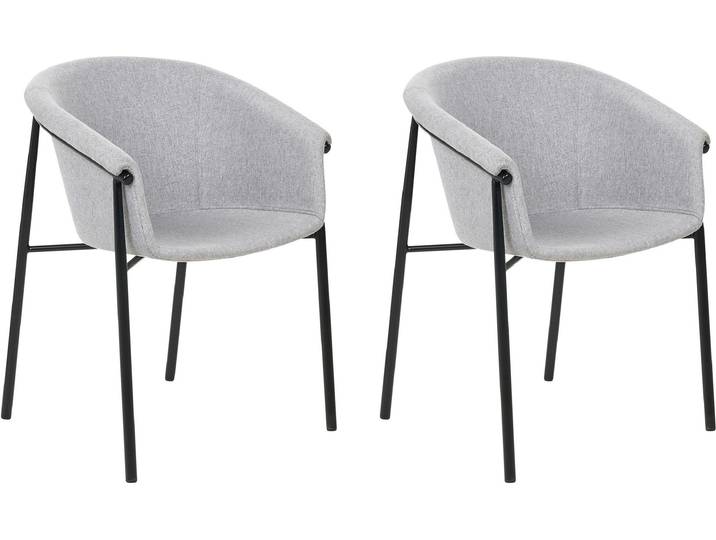 BELIANI Esszimmerstuhl 2er Set Hellgrau Stoff mit Schwarzen Metallbeinen Retro-Design Polsterstuhl Wohnzimmer Essbereich Flur Diele Ausstattung Möbel