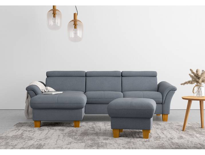 Ecksofa, 258x169 cm, Polyester, Hellblau, Mit Bettfunktion & Relaxfunktion, Modern, Home-affaire