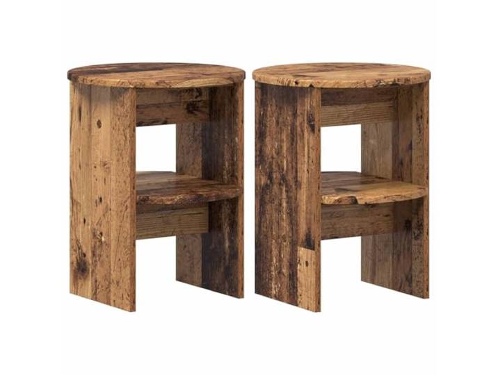 HKTMGDNG Seitenschrank 2er Set Altholz Optik Ø40x50cm Beistelltisch Kompakte runde Beistelltische aus Holzwerkstoff für Wohnzimmer und Schlafzimmer mit zweistufigem Stauraum.