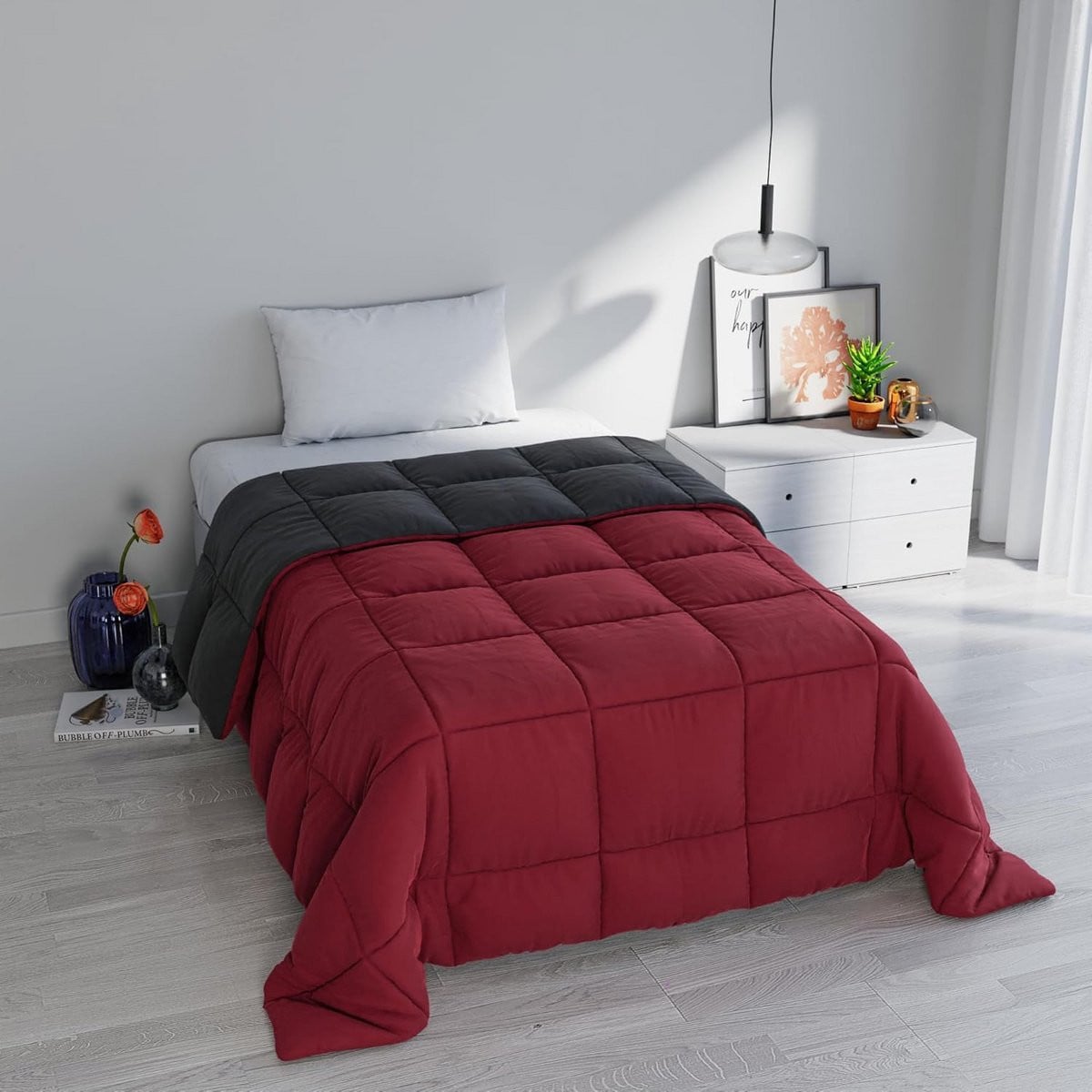 Winter Quilt Dekbed Plaid Bordeaux Donkergrijs 170x260 cm van Microfibre