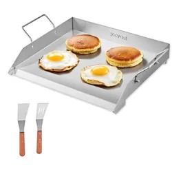 VEVOR Grillplatte Grillpfanne aus Edelstahl universelle rechteckige Platte (448 x 370 mm) mit flacher Oberseite, Gasgrill-Grillplatte für BBQ-Grill Teppanyaki, Familienkochgeschirr mit Griff