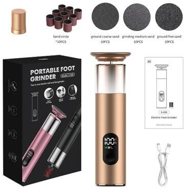 Uplift Essentials Electric Foot Callus Remover (with Auxiliary Lighting & 30 Piece Disc Set) gold