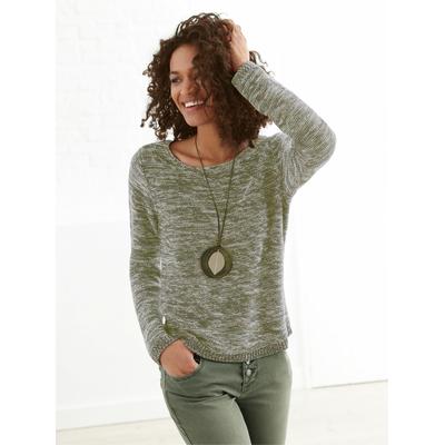 Rundhalspullover CASUAL LOOKS "Pullover", Damen, Gr. 42, grün (schilf, meliert), 54% Baumwolle, 46% Polyacryl, meliert, figurumspielend, Pullover Rundhalspullover, Topseller