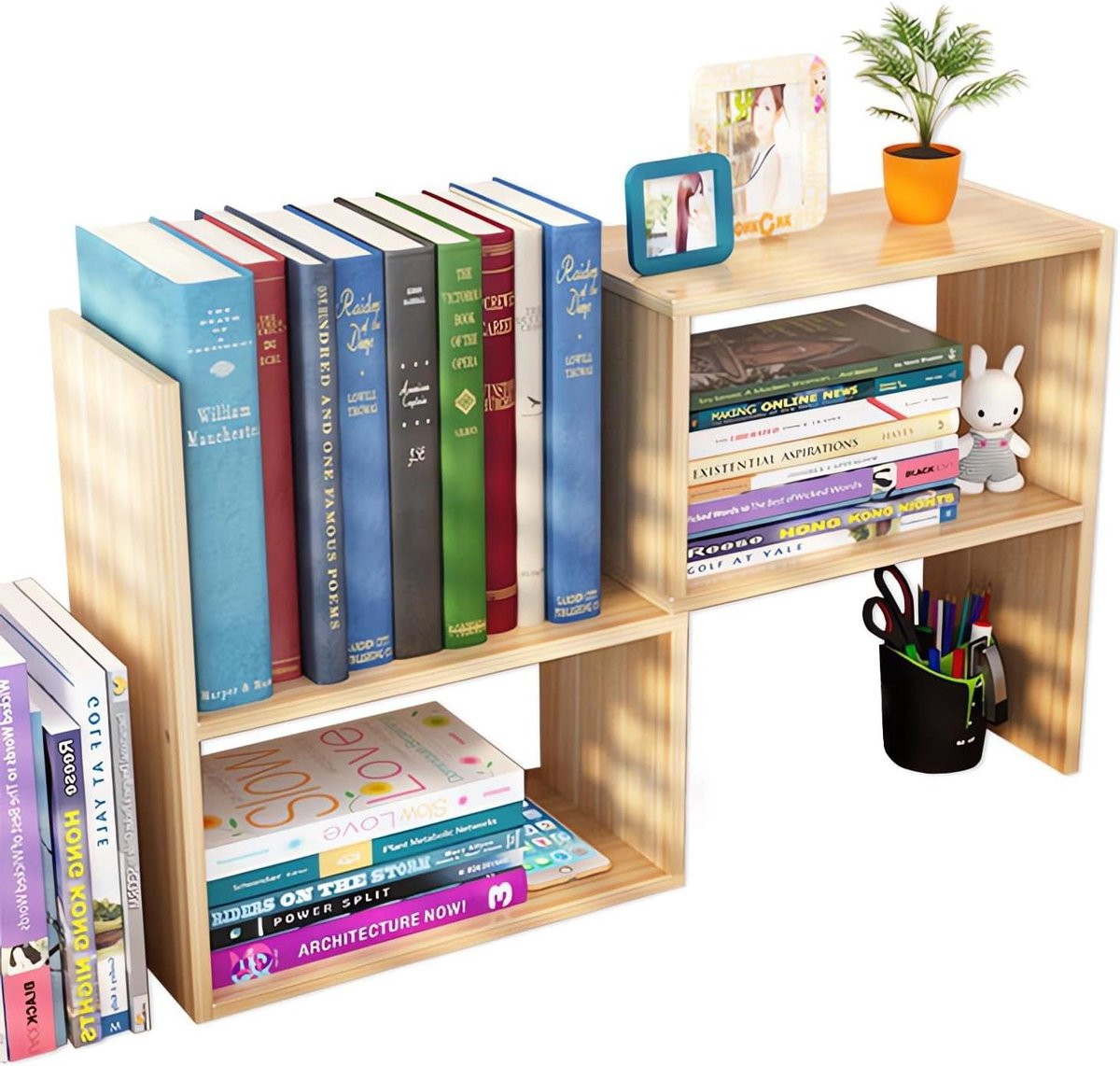 Verstelbare Desktop Organizer Boekenplank Bureau - Walnoot