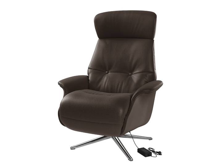 Sessel elektrisch verstellbar Braun/Dunkelbraun Echtleder Neka Bezogen Chrom glänzend 83 x 110 x 88cm
