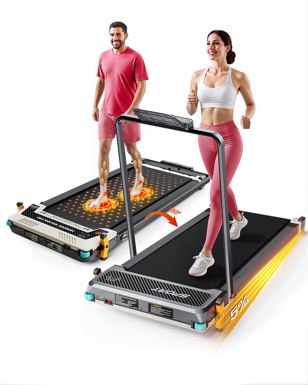 Akluer 2-in-1 Klappbares Laufband mit LED-Display, Gehband & Laufband, Fußmassagefunktion, 2,5 HP Motor, 1-10 km/h