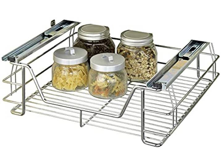 WENKO Maximex Coulisse d'armoire Midi\, Panier Extensible pour Un Espace de Rangement supplémentaire\, en Acier chromé\, 51 x 18\,5 x 40 cm