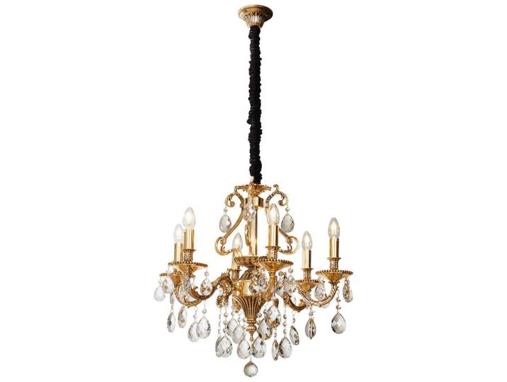 Glandor Kristall-Hängeleuchte Kade, Goldfarben, Metall, Glas, 372 cm, RoHS, Lampen & Leuchten, Leuchtenserien