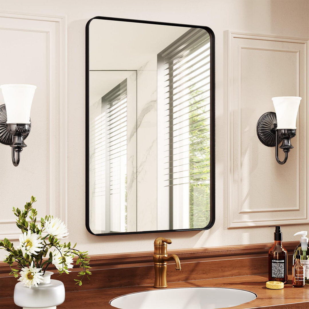 17 Stories Aluminum Rectangle Mirror Matte Black 96cm H X 66cm W X 2.8cm D