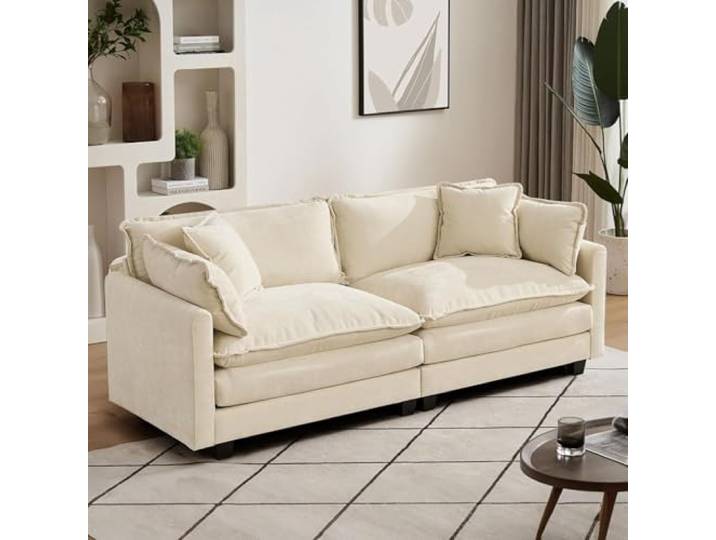 SoarTalent 198cm 2-Sitzer Sektionalsofa, Beige Chenille-Bezug im Wolken-Couch-Stil, tiefer Sitz mit Kissen, wandelbar, Sitzhöhe 54cm für Wohnzimmer, Wohnung, Büro.