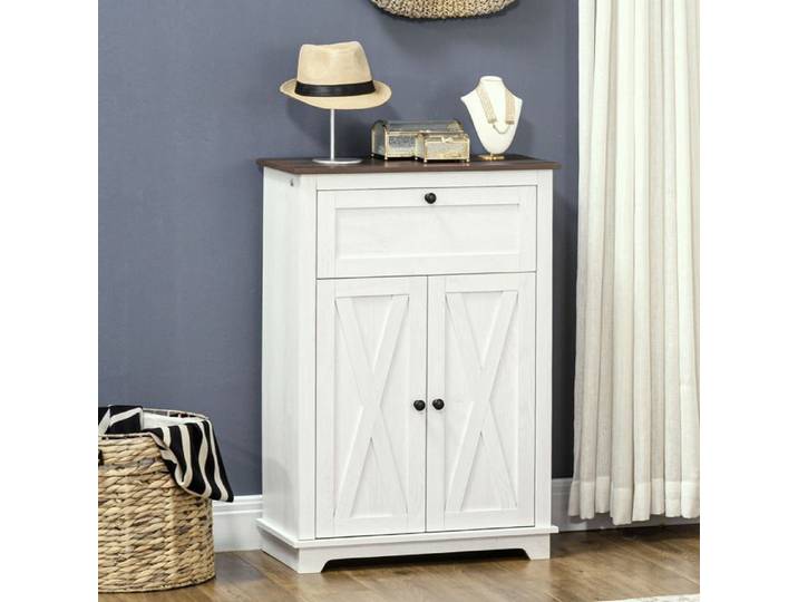 CollaHausse Buffet Bas de Cuisine Style Rustique Tiroir Placard Étagère Réglable Blanc