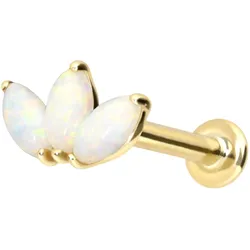 14 Karat Gold Labret mit Innengewinde LOTUSBLÜTE + SYNTHETISCHE OPALE