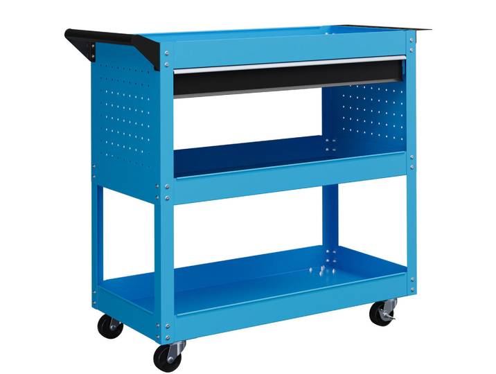 Homcom Werkzeugwagen mit 3 Etagen Blau, Metall, 35x76x82 cm, Gartenzubehör