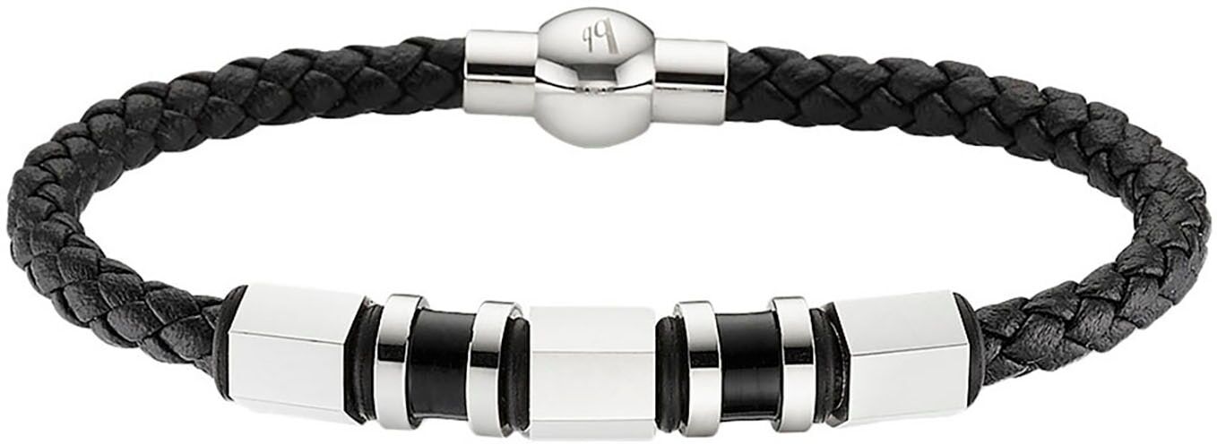 Lederarmband BRUNO BANANI "Schmuck", schwarz (edelstahlfarben, schwarz), Armbänder, Damen, 21cm, Edelstahl Leder, Edelstahl, Leder, Lederarmband edelstahlfarben, schwarz 21cm, Edelstahl Leder