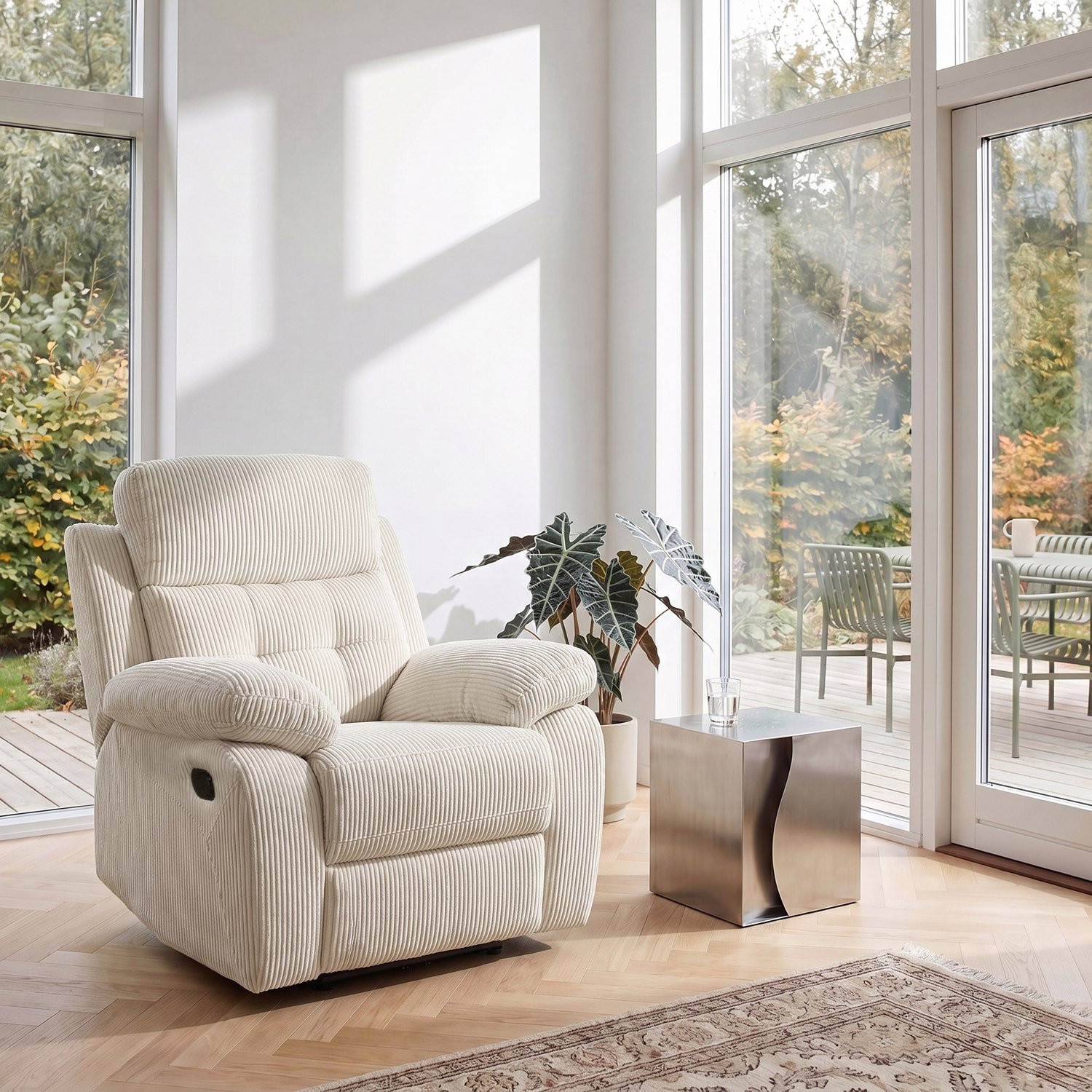 Notio Living Lannilis Relaxstoel met handmatige functie in crème corduroy