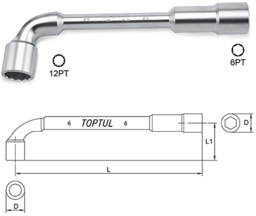 Steckschlüssel TOPTUL 13 mm zweiseitig durchlaufend