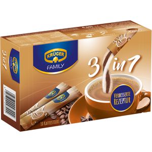 Krüger Kaffee Family 3 in 1, löslicher Kaffee mit Kaffeeweißer & Zucker, 10 Portionssticks