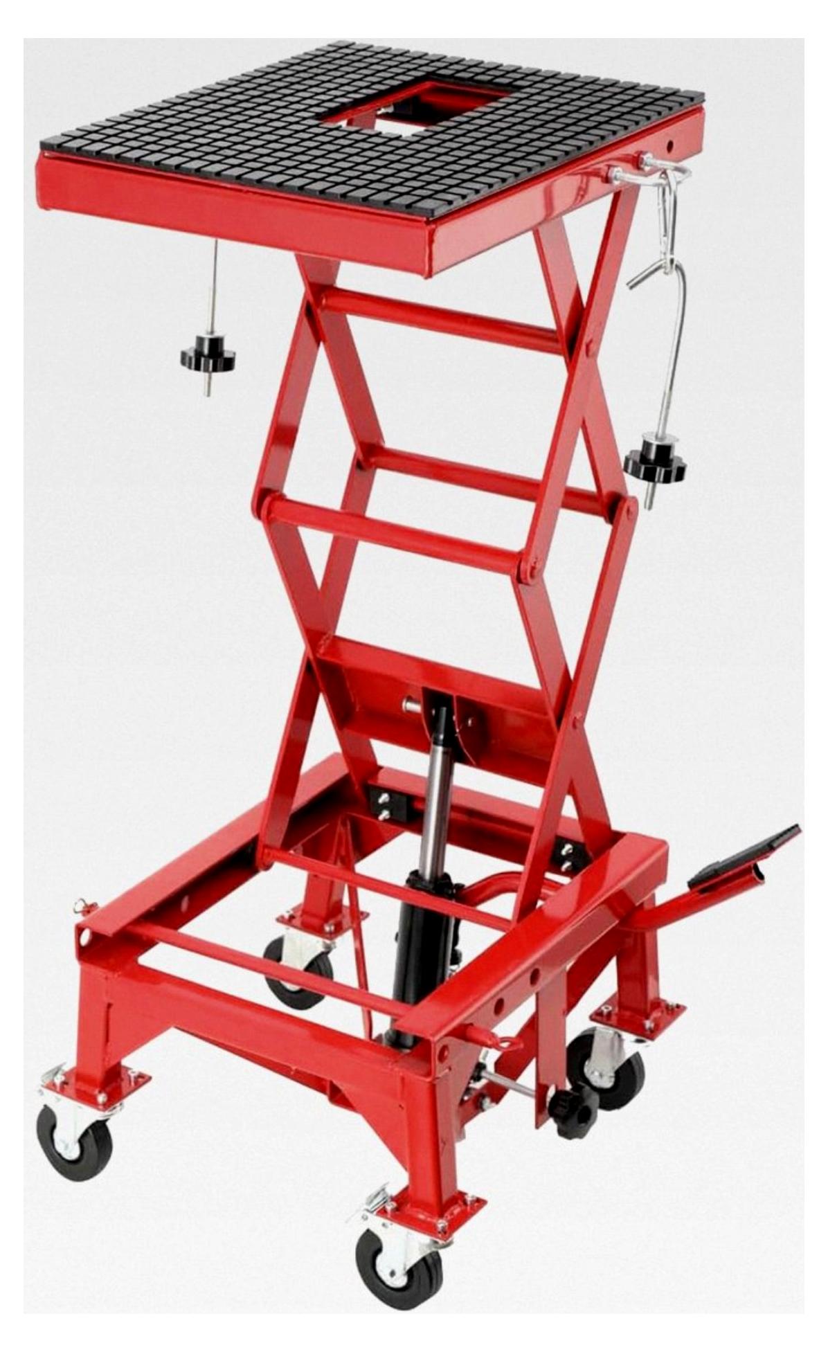 Motorradhebebühne, Motorradheber mit 158 kg Tragfähigkeit, höhenverstellbar von 350 bis 905 mm, Hebescheren-Mittelständer für Motorräder und ATVs