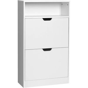 Vasagle Schuhschrank LBC040W01, weiß, Schuhkipper, 2 Fächer für 12 Paar, Holz, 60 x 102 x 24cm