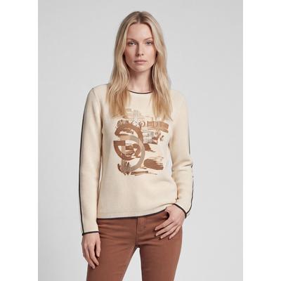 Strickpullover RABE "Pullover", Damen, Gr. 40, beige, Obermaterial: 49% Baumwolle, 49% Polyacryl, 2% metallisierte Fasern, bedruckt, schmal, Pullover Strickpullover