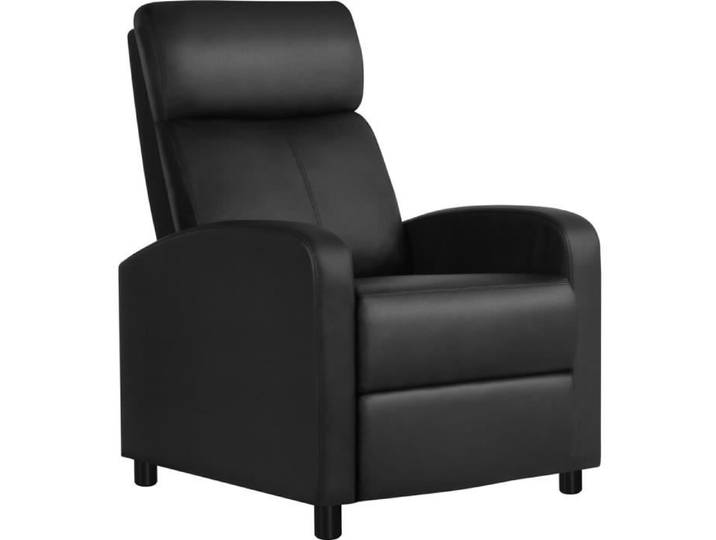 Yaheetech Fauteuil de Relaxation Chaise de Détente Siège de Canapé Rembourré avec Repose Pied Noir-Similicuir
