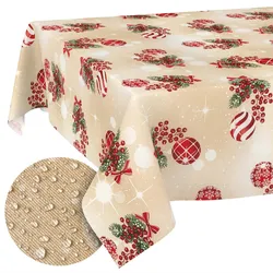 Weihnachtstischdecke Stofftischdecke Tischwäsche Tischdecke abwaschbar Tischtuch Baumwolle Polyester Beige - 2000 x 140 cm (20 m), Schnittkante