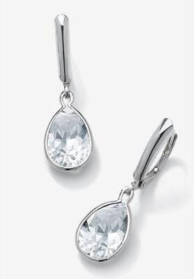 Sterling Silver Drop Earrings Pear Cut Simulated Birthstones by PalmBeach Jewelry in April