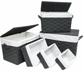 IH Casa Decor 6Pc Non-Woven Rect. Wide Hampers & Baskets Black