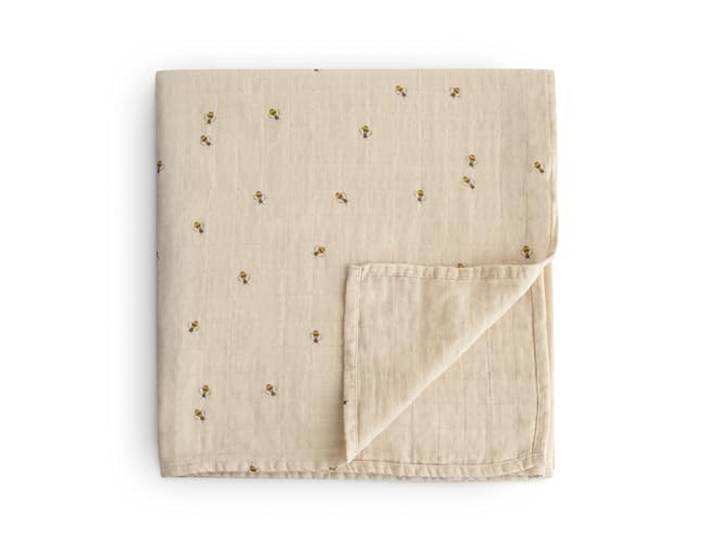 ZEYUMEE Mushie Musselin Baby Wickeldecke 100% Bio-Baumwolle (Bienen)