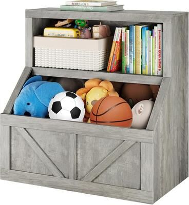 Garvee 2-Tier Kids Bookshelf & Toy Organizer with Cabinet, Grey